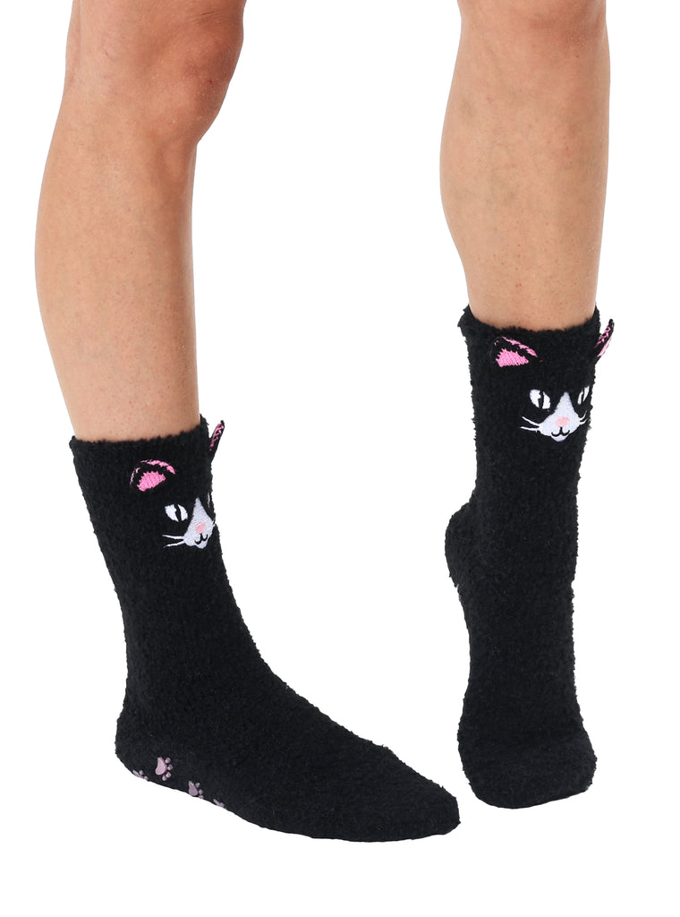 Living Royal Fuzzy Black Cat Crew Socks