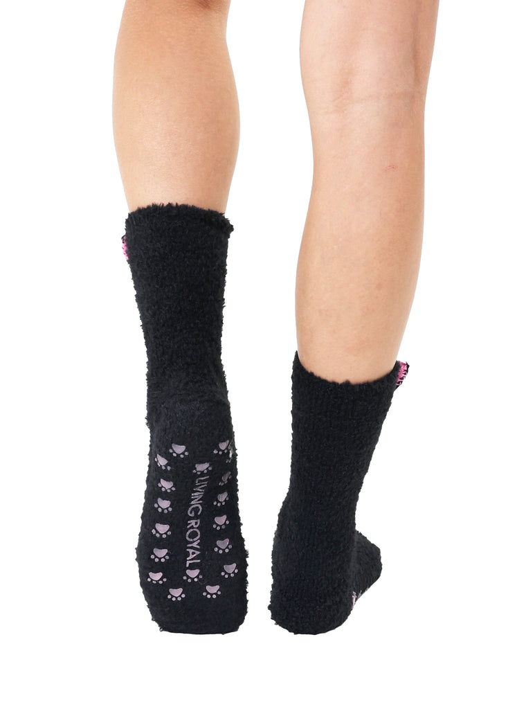 Living Royal Fuzzy Black Cat Crew Socks