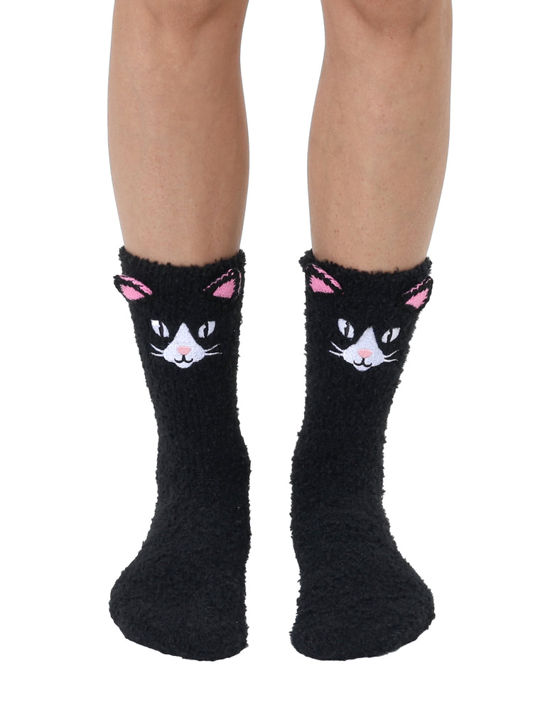 living royal Fuzzy Black Cat Crew Socks