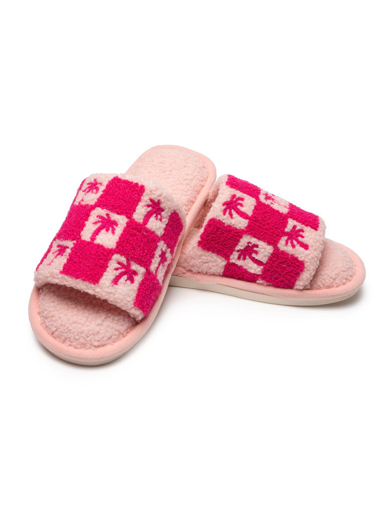 Living Royal Pink Palm Slides