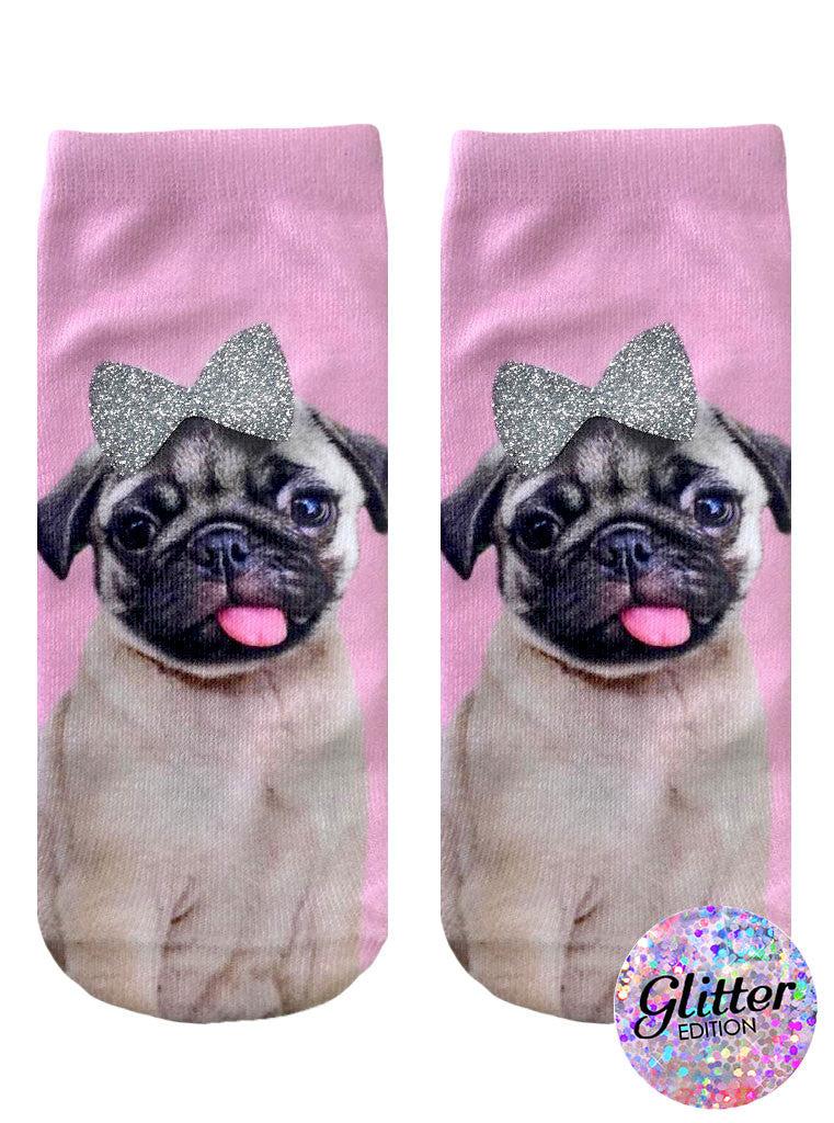 Living Royal Pug With Bow Ankle Socks