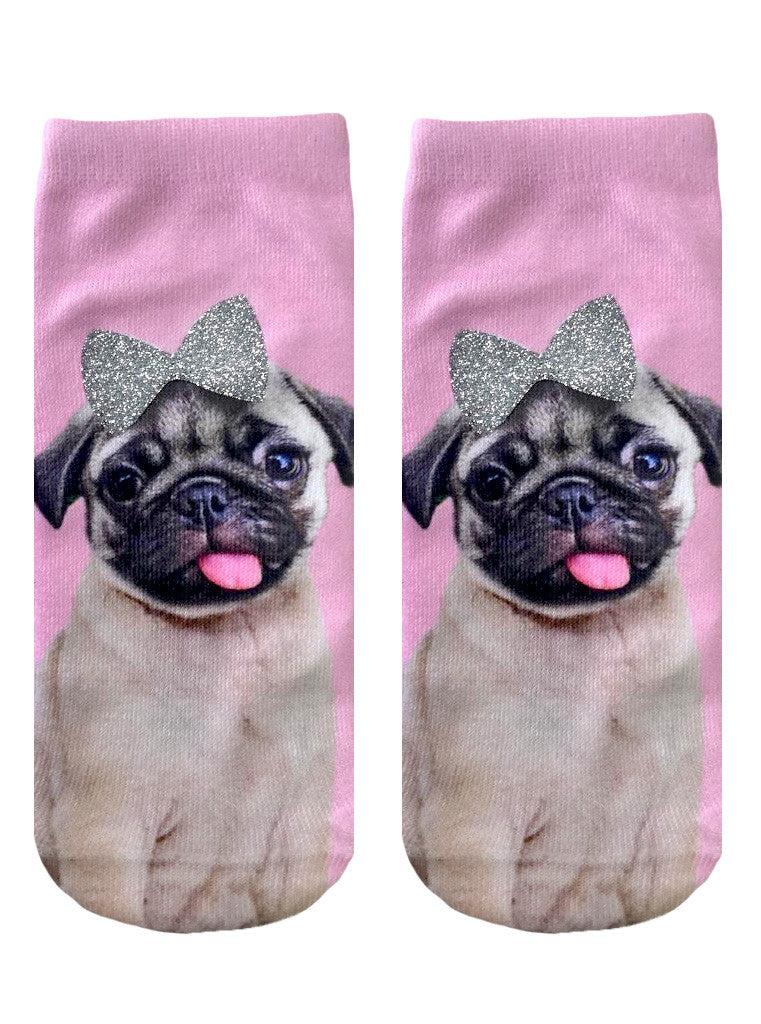 Living Royal Pug With Bow Ankle Socks