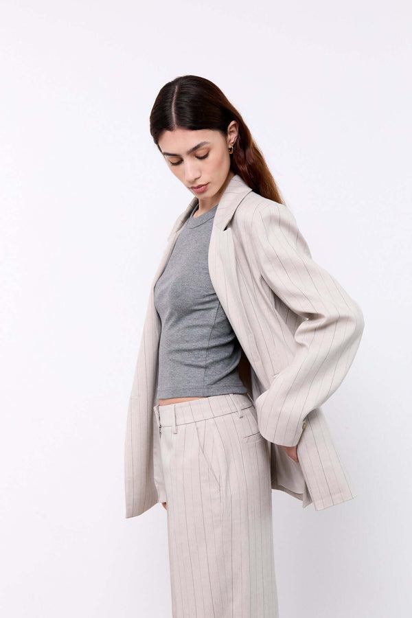 Livthelabel INDY BLAZER | Beige Pinstripes