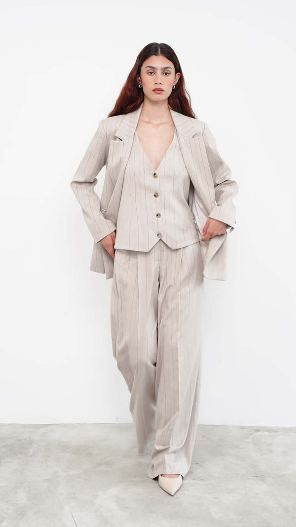 Livthelabel LOGAN PANTS|Beige Pinstripes