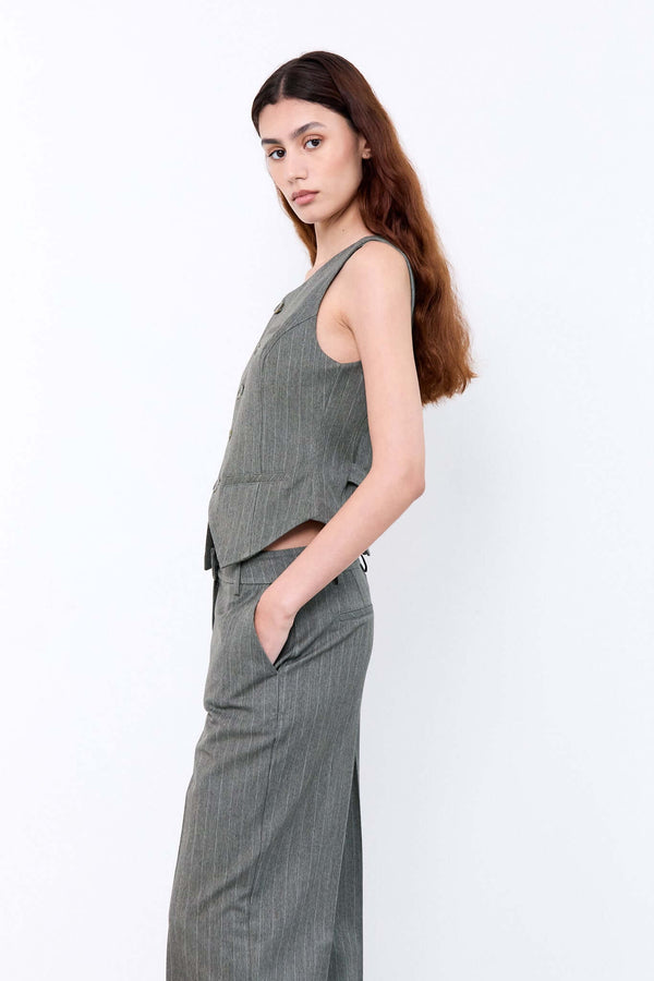 Livthelabel LUCCA GILET|Green Pinstripes