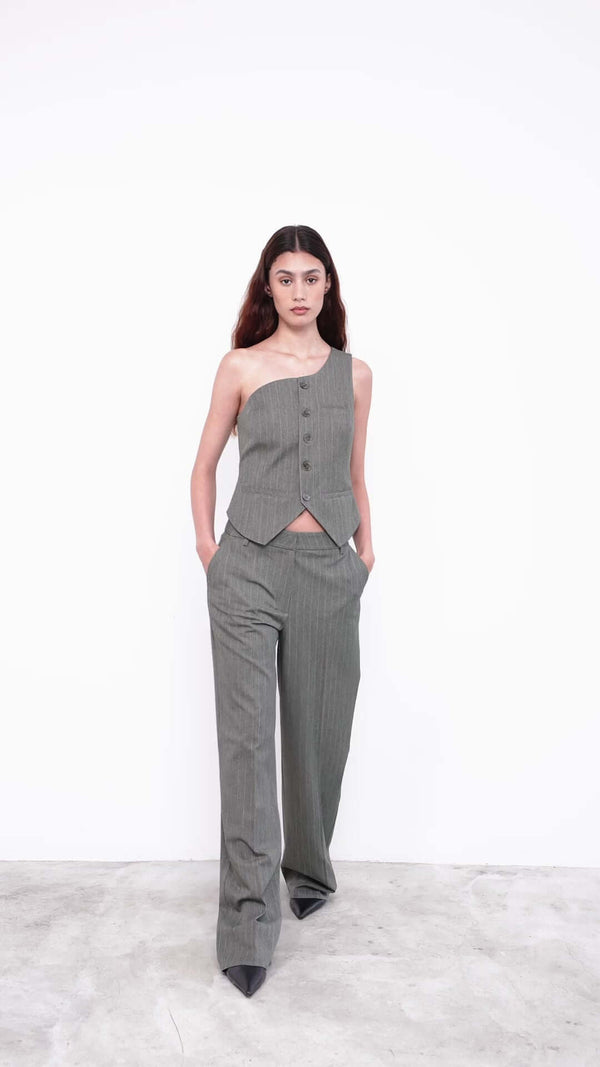Livthelabel LUCCA GILET|Green Pinstripes