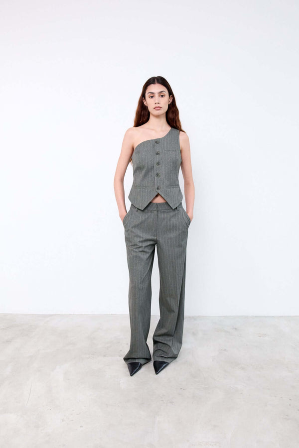 livthelabel LUCCA GILET|Green pinstripes