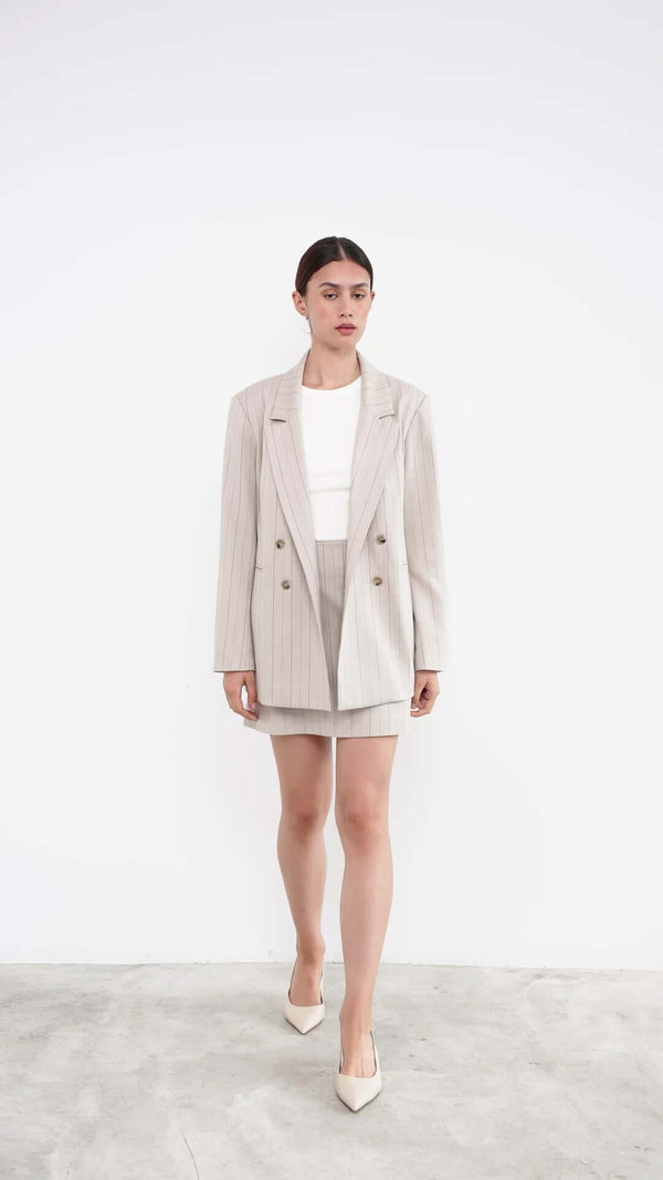 Livthelabel MAGGIE SKIRT | Beige Pinstripes