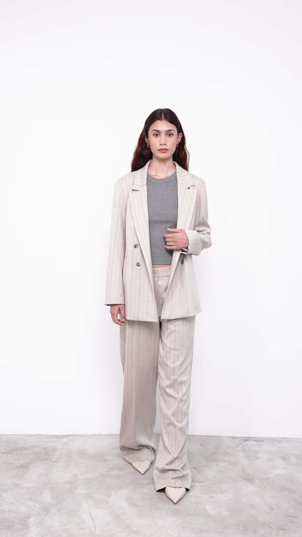 Livthelabel POPPY PANTS | Beige Pinstripes