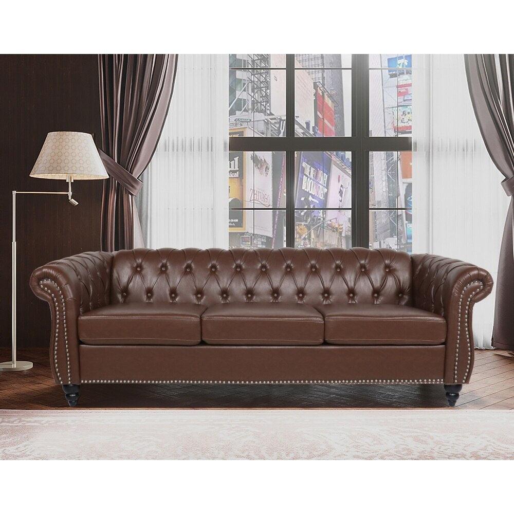 Lixra 3 Seater Chesterfield Design Alluring Comfy Leather Sofa