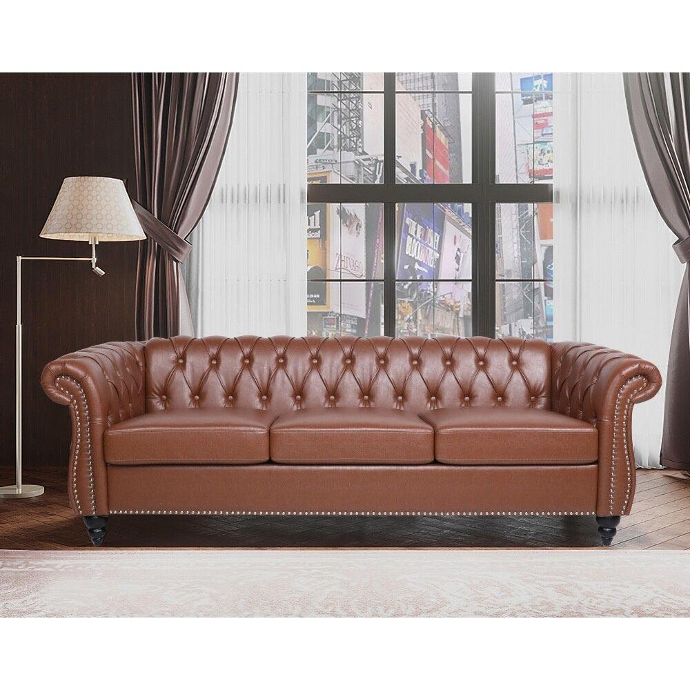 Lixra 3 Seater Chesterfield Design Alluring Comfy Leather Sofa