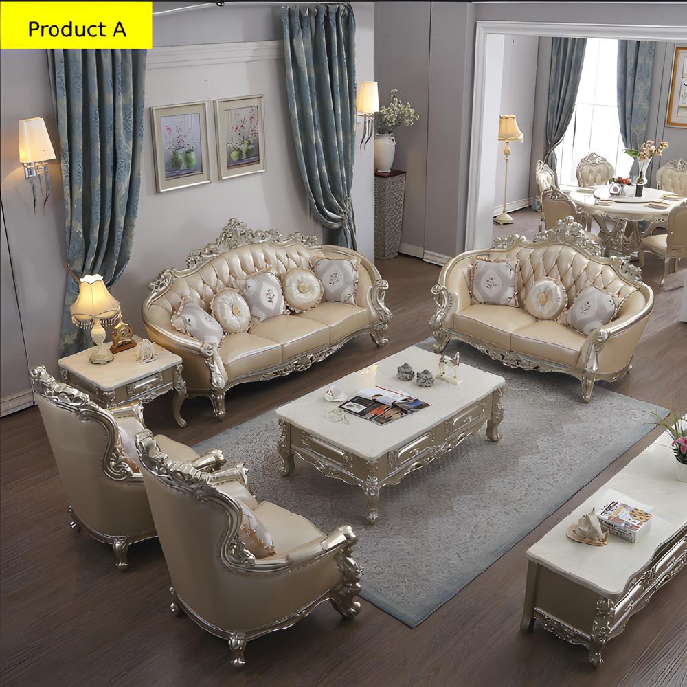 Lixra 4-Piece Liville Royal European Leather Sofa Set