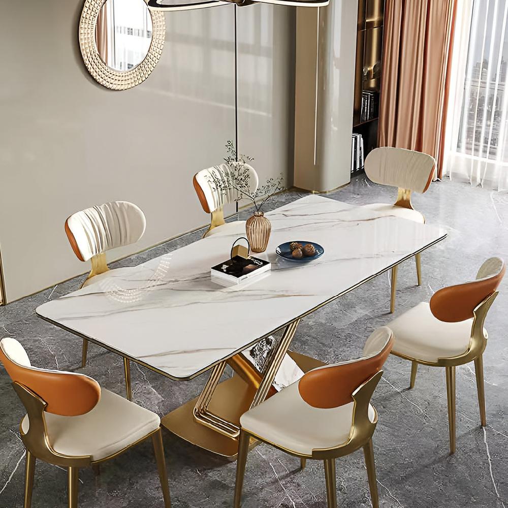 Lixra 6-Piece Magnificent White Marble Dining Table Set