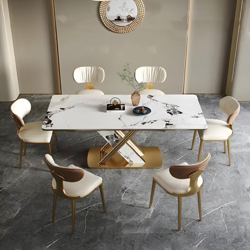 Lixra 6-Piece Magnificent White Marble Dining Table Set