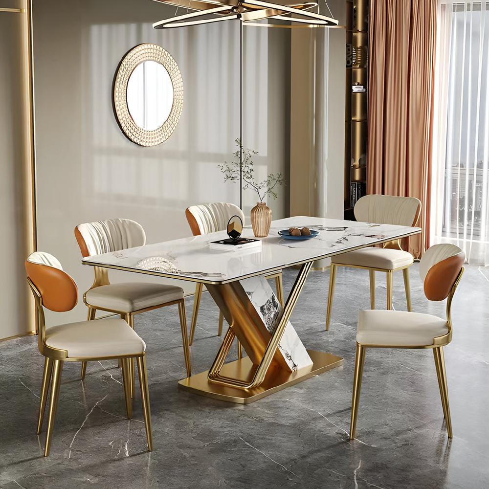 Lixra 6-Piece Magnificent White Marble Dining Table Set