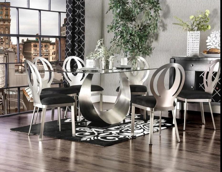 lixra 60" Tempered Glass Tabletop Dining Table With Chairs