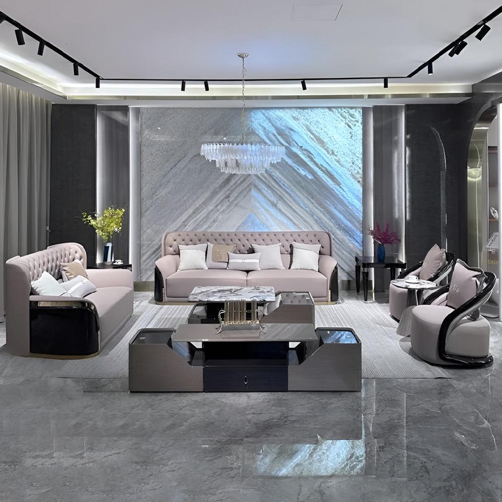 Lixra Aesthetic Tufted Leather Cozy Luxury Sofa Set