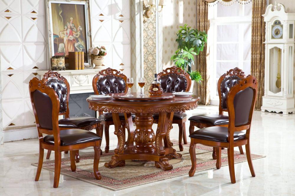 lixra Antique Brusten European Wooden Dining Table Set