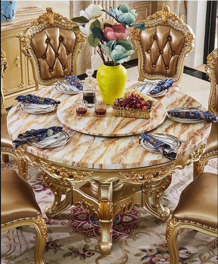 Lixra Antique European Round Marble Dining Table Set