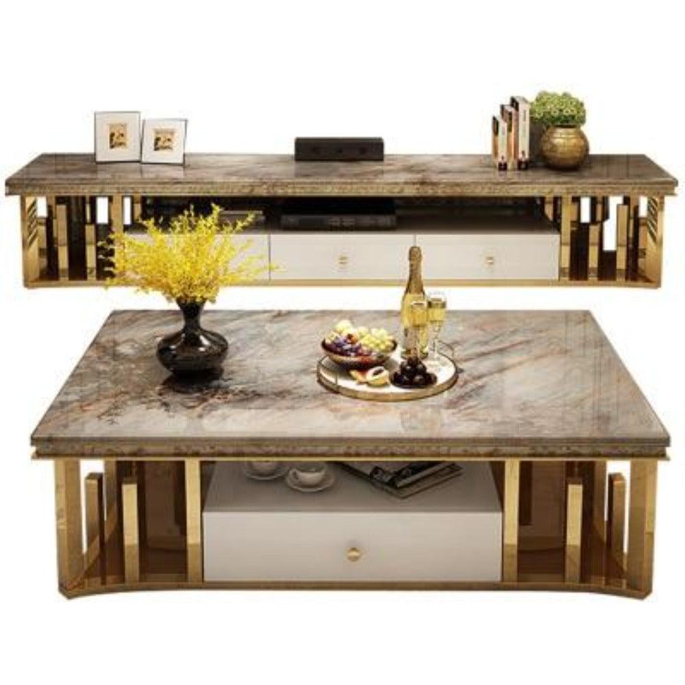Lixra Antique Style Creative Designed Marble Top Coffee Table And TV Stand