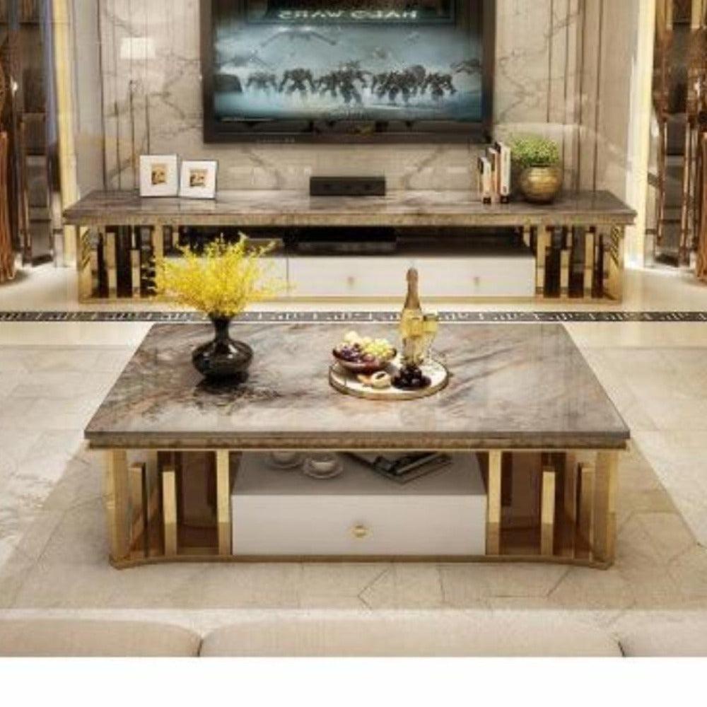 lixra Antique Style Creative Designed Marble Top Coffee Table And TV Stand