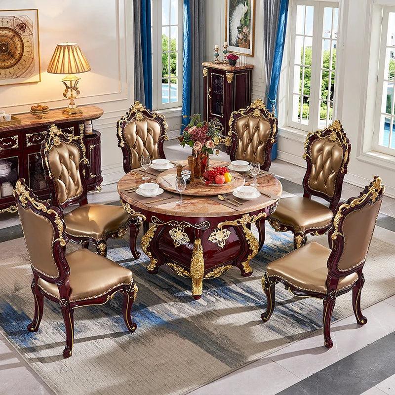 lixra Brusten European Round Marble Dining Table Set
