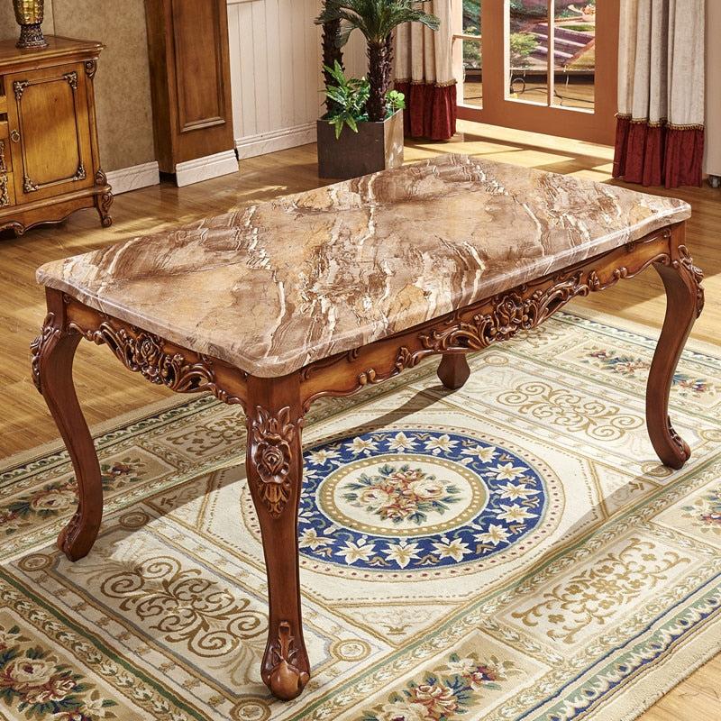 Lixra Brusten Style European Rectangle Marble Dining Table Set