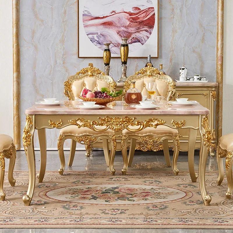 Lixra Brusten Wooden Carved European Dining Table Set