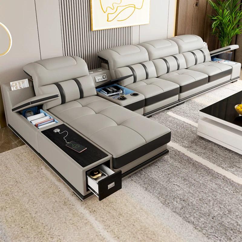 Lixra Built-in Storage Solid Wood Leather Sectional Sofa