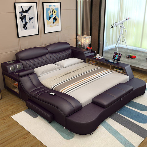 Lixra Button-Tufted Design Multifunctional Leather Bed