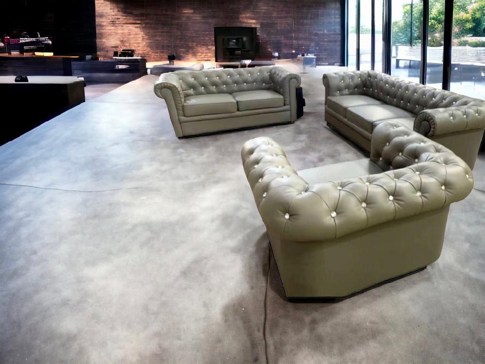 Lixra Button Tufted Genuine Leather Upholstered Sofa Set