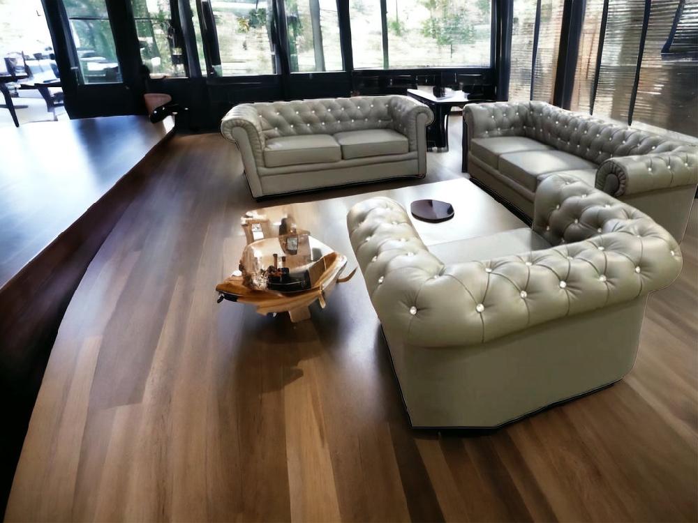 Lixra Button Tufted Genuine Leather Upholstered Sofa Set