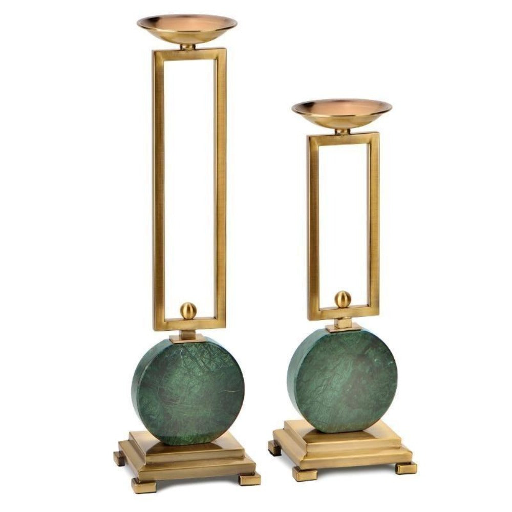 Lixra Classic Gold Finish Decorative Marble Embedded Metal Candle Holders