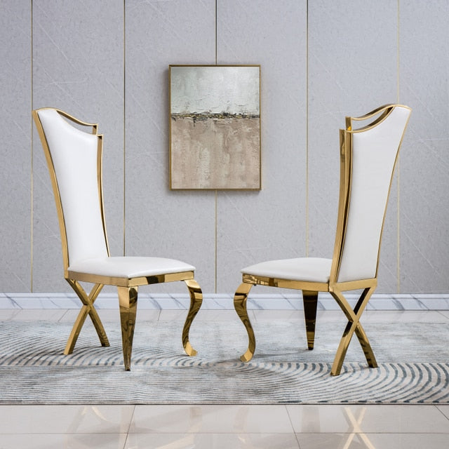 Lixra Classic Style Golden Finish Set Of 2 Leather Dining Chair