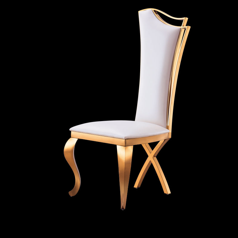 Lixra Classic Style Golden Finish Set Of 2 Leather Dining Chair