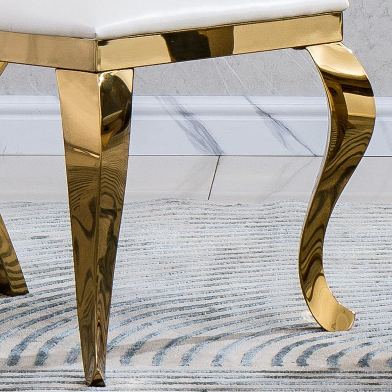 Lixra Classic Style Golden Finish Set Of 2 Leather Dining Chair