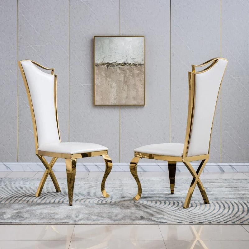 lixra Classic Style Golden Finish Set Of 2 Leather Dining Chair