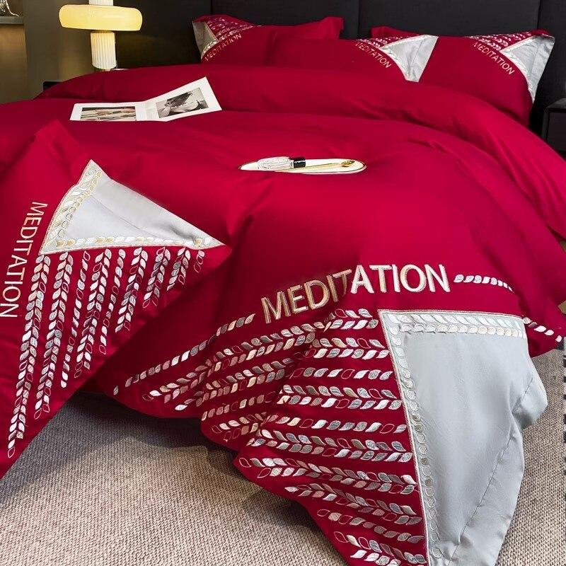 lixra Classical Fitted Cotton Embroidered Bedding Set