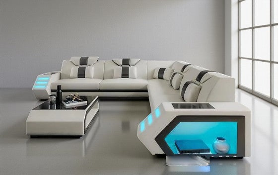 lixra Coastal Comfort Leather Sectional With Led Light