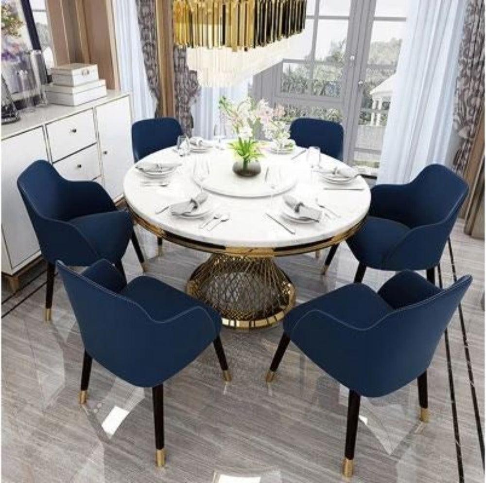 Lixra Comfortable Round Marble-Top Dining Table Set