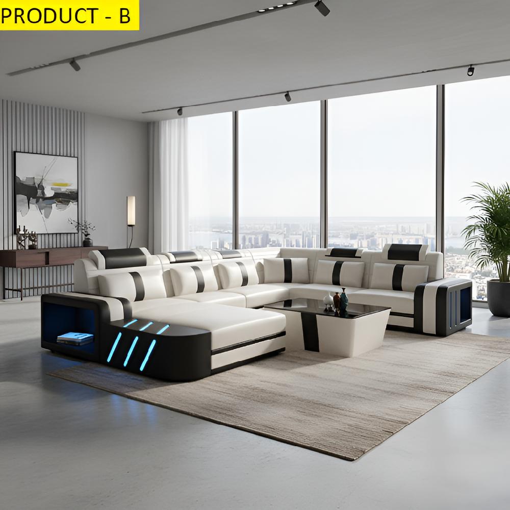 Lixra Contemporary Design Leather LED Sectional Sofa