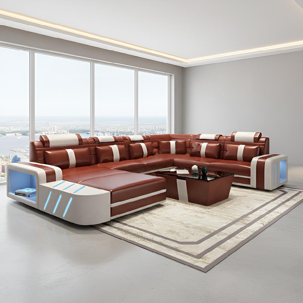 lixra Contemporary Design Leather LED Sectional Sofa