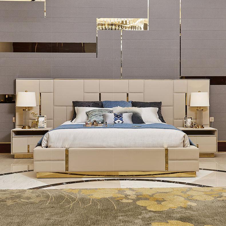 Lixra Contemporary Designed Glossy Finish Leather Bed