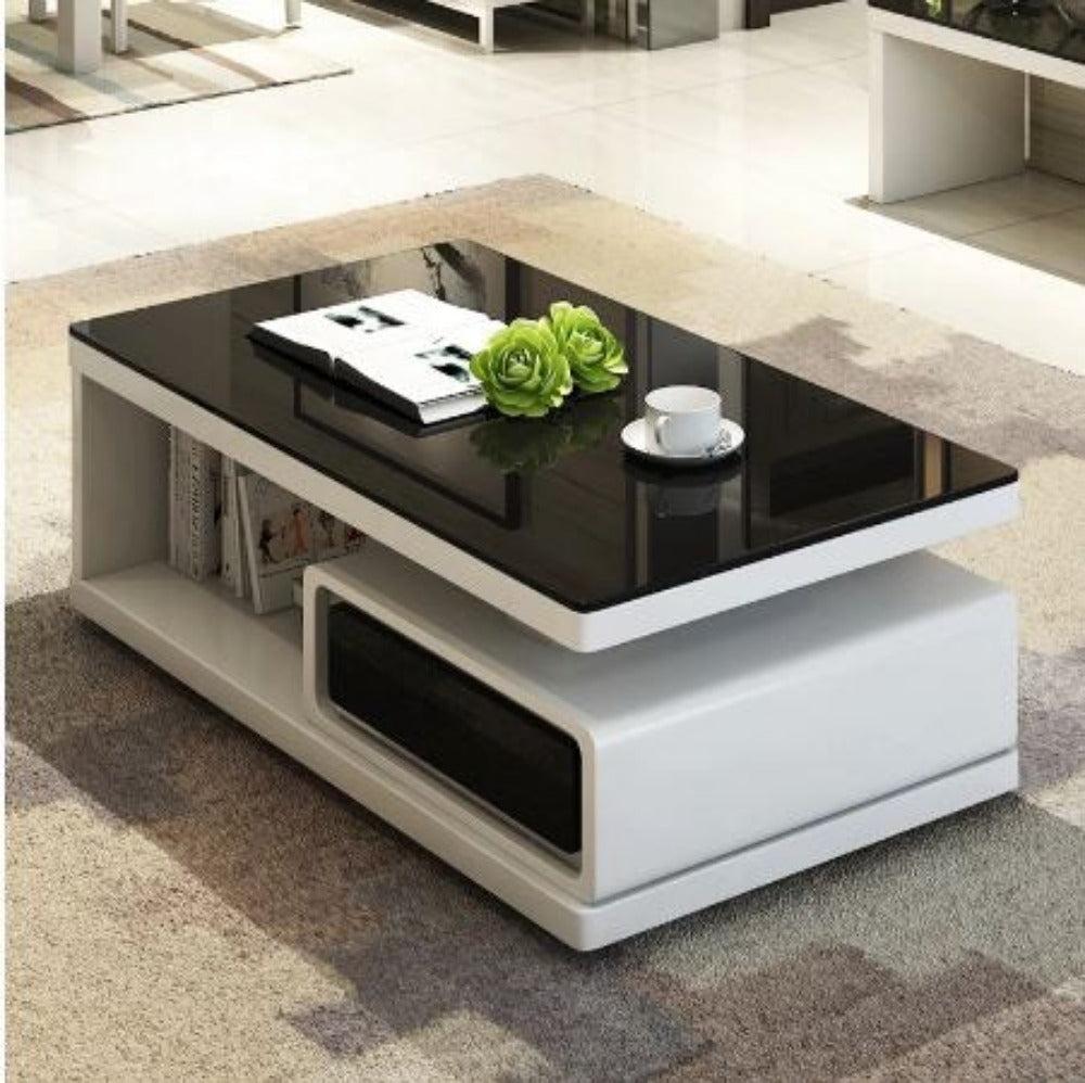 Lixra Contemporary Designed Rustic Built Glass Top Coffee Table And TV Stand