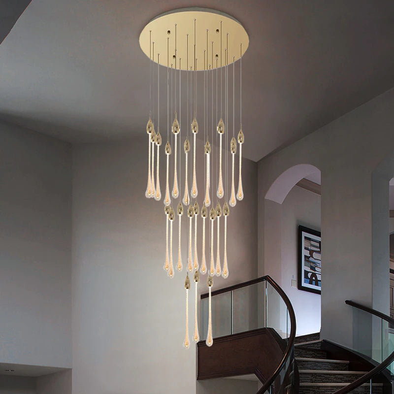 Lixra Contemporary Golden Raindrop Design Crystal Chandelier