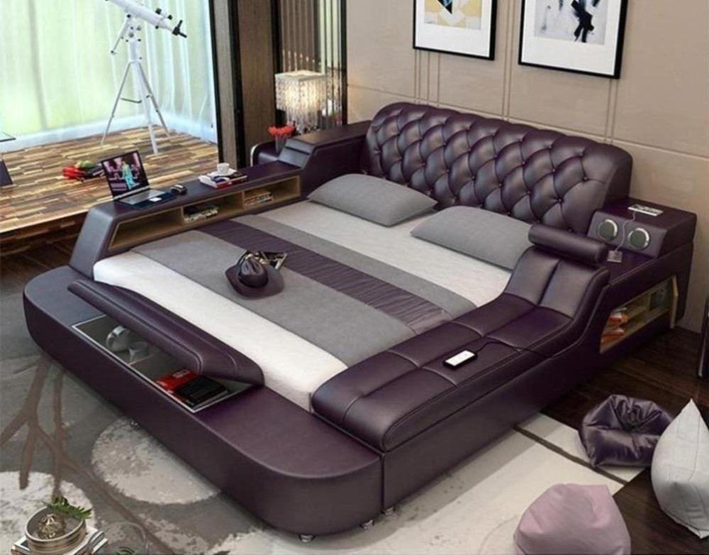 lixra Contemporary Modern Multifunctional Leather Bed