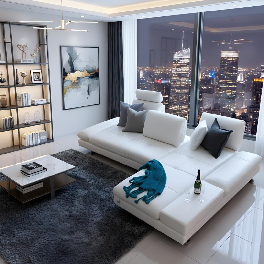 Lixra Contemporary Modernistic Look L-Shaped Leather Sectional Sofa Set