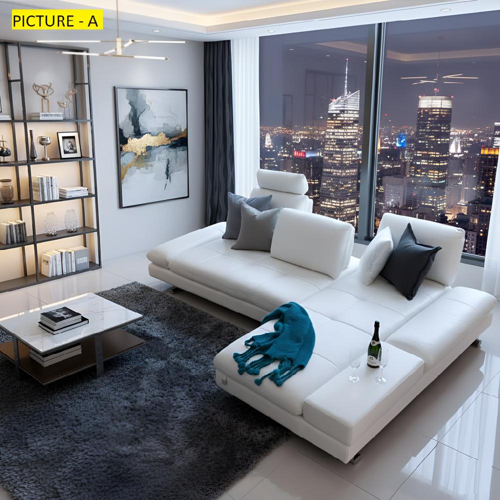 Lixra Contemporary Modernistic Look L-Shaped Leather Sectional Sofa Set