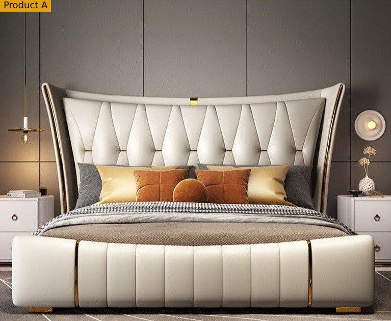 Lixra Contemporary Spacious Gold Plated Leather Bed
