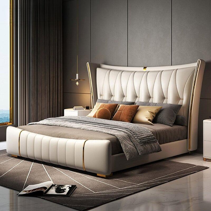 Lixra Contemporary Spacious Gold Plated Leather Bed